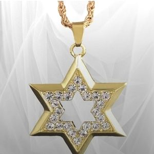 Gold Crystal Silver Star Pendant Necklace Star of David Amulet Jewish NEW
